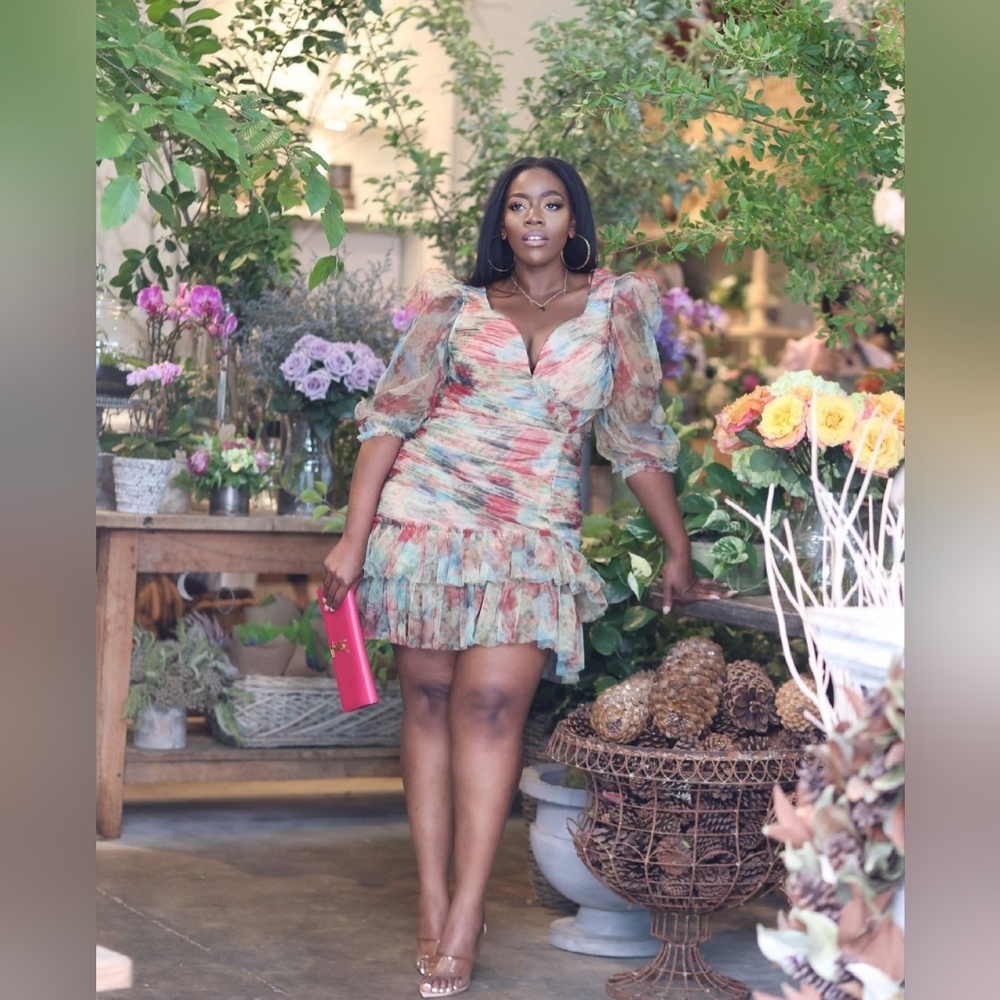 Puff Sleeve Ruffle Multicolor Dress